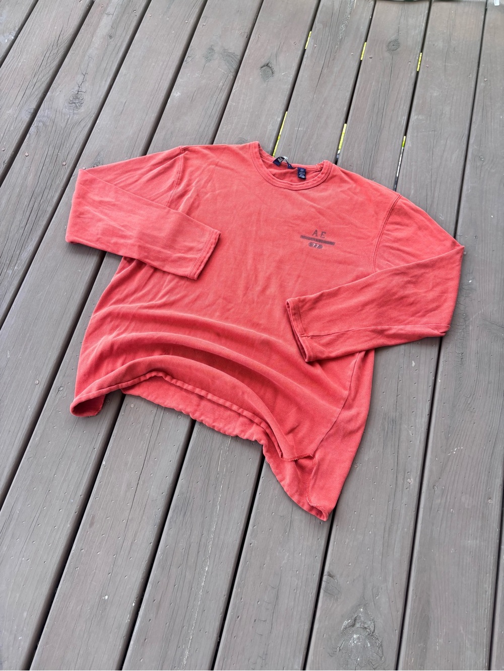 American Eagle Long Sleeve Thermal Tee Faded Rust Red Medium Layering
